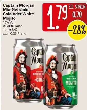 WEZ Captain Morgan Mix Getränke, Cola oder White Mojito 0,33L Angebot