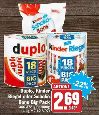 AEZ Duplo, Kinder Riegel Big Pack oder Schoko Bons Big Pack  300-378g Angebot