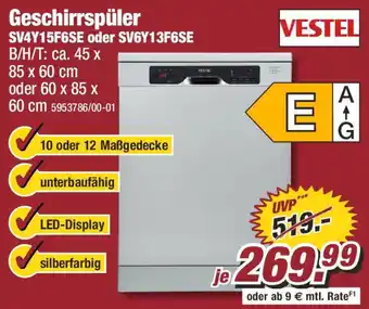 Poco VESTEL Geschirrspüler SV4Y15F6SE oder SV6Y13F6SE Angebot