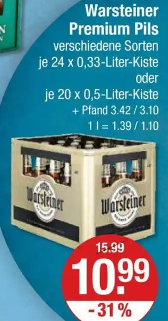 V Markt Warsteiner Premium Pils 24*330/20*500ml Angebot