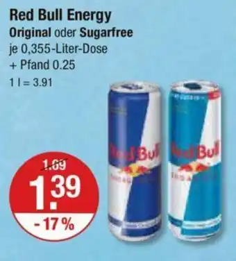 V Markt Red Bull Energy Original oder Sugarfree je 0,355-Liter-Dose Angebot