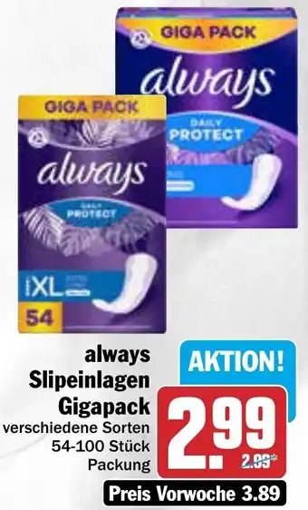 AEZ always Slipeinlagen Gigapack 54-100 Stück Packung Angebot