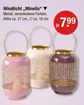 V Markt Windlicht ,,Minella" Metall, verschiedene Farben, Höhe ca. 27 cm, Ø ca. 18 cm Angebot