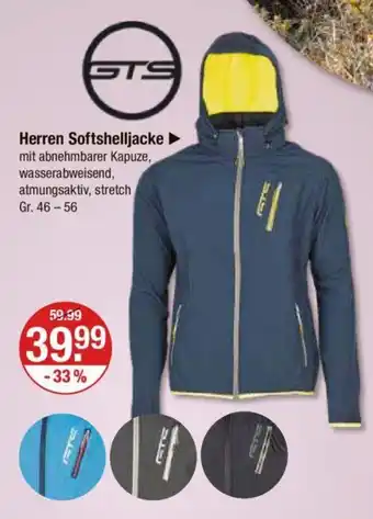 V Markt GTS Herren Softshelljacke mit abnehmbarer Kapuze, wasserabweisend, atmungsaktiv, stretch Gr. 46-56 Angebot