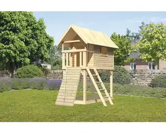 Hornbach Spielturm Spielhaus Karibu Gernegroß 120 x 244 cm Holz bestehend aus Holzrampe Angebot