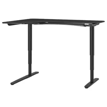 IKEA Bekant Eckschreibtisch links sitz-/steh, schwarz gebeiztes Eschenfurnier/schwarz, 160x110 cm Angebot