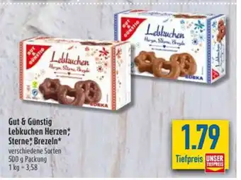 diska Gut & Günstig Lebkuchen Herzen, Sterne oder Brezeln 500g Angebot