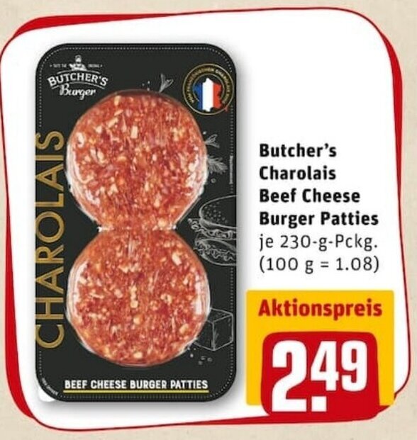 Butcher's Charolais Beef Cheese Burger Patties 230g Angebot bei REWE PETZ