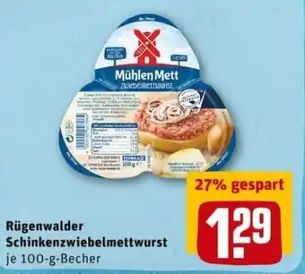 REWE PETZ Rügenwalder Schinkenzwiebelmettwurst 100g Becher Angebot