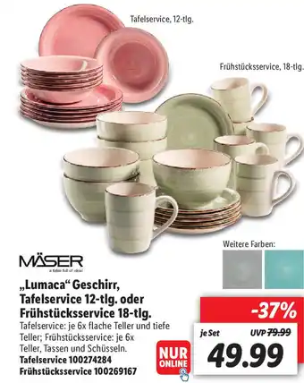 Lidl Mäser Lumaca Geschirr, Tafelservice 12 tlg. oder Frühstücksservice 18 tlg Angebot