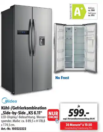 Lidl Midea Kühl/Gefrierkombination ,,Side by Side ,,KS 6.11" Angebot