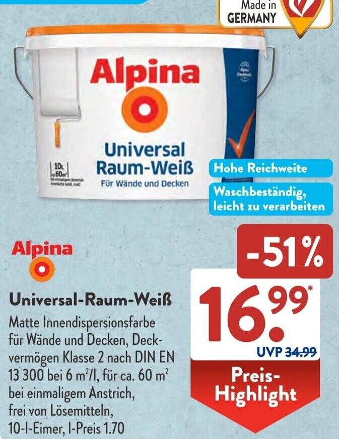 Alpina Universal RaumWeiß Angebot bei Aldi Süd