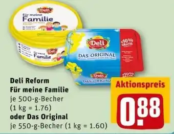 REWE PETZ Deli Reform für meine Familie 500g oder Das Original 550g Becher Angebot