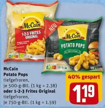 REWE PETZ McCain Potato Pops 500g oder 1-2-3 Frites Original 750g Btl. Angebot