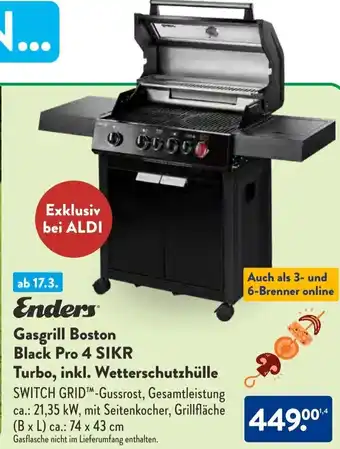 Aldi Süd Enders Gasgrill Boston Black Pro 4 SIKR Turbo, inkl. Wetterschutzhülle Angebot