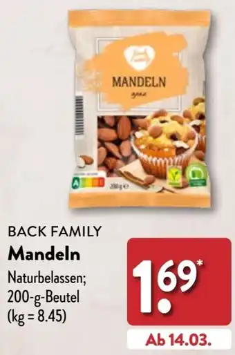 Aldi Nord BACK FAMILY Mandeln 200 g Beutel Angebot