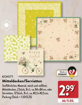 Aldi Nord KOKETT Mitteldecken/Servietten Angebot