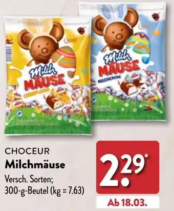 Aldi Nord CHOCEUR Milchmäuse 300 g Beutel Angebot