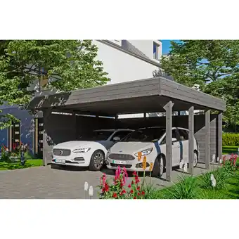 toom Baumarkt SKAN HOLZ Doppelcarport 'Friesland Set 3' mit Aluminiumdach, Seiten- und Rückwand 557 x 555 cm schiefergrau Angebot