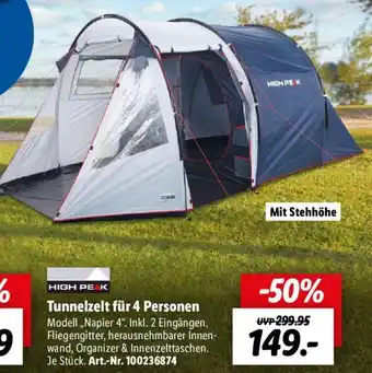 Lidl HIGH PEAK Tunnelzelt für 4 Personen Modell ,,Napier 4". Angebot