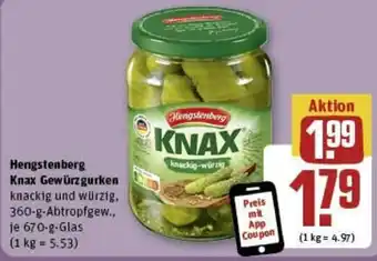 REWE Hengstenberg Knax Gewürzgurken 360-g-Abtropfgew.,670 g Glas Angebot