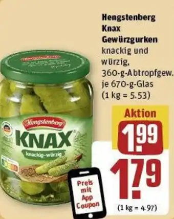 REWE Hengstenberg Knax Gewürzgurken 360-g-Abtropfgew., 670-g-Glas Angebot