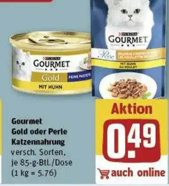 REWE Gourmet Gold oder Perle Katzennahrung 85-g-Btl./Dose Angebot