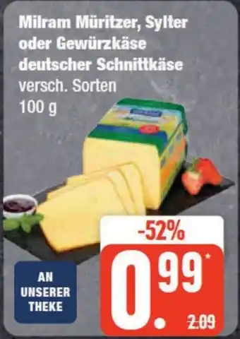 Edeka Frischemarkt Milram Müritzer, Sylter oder Gewürzkäse deutscher Schnittkäse 100 g Angebot