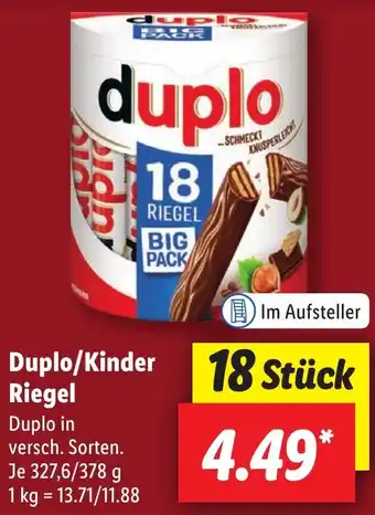 Lidl Duplo/Kinder Riegel 327,6/378 g Angebot