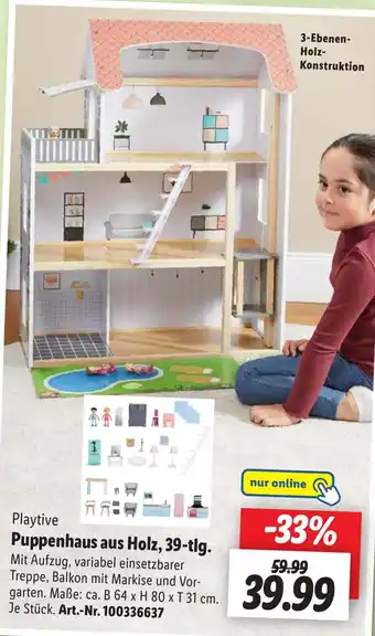 Lidl Playtive Puppenhaus aus Holz, 39-tlg. Angebot