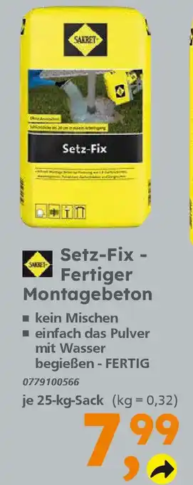 Globus Baumarkt SAKRET Setz-Fix - Fertiger Montagebeton je 25-kg-Sack Angebot