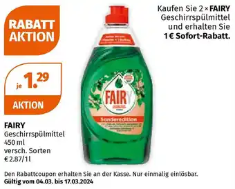 Müller FAIRY Geschirrspülmittel 450 ml Angebot