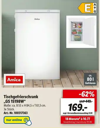 Lidl Amica tischgefrierschrank „gs 15198w“ Angebot