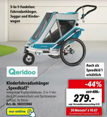 Lidl Qeridoo kinderfahrradanhänger „speedkid2“ Angebot