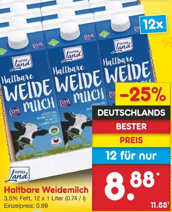 Netto Marken-Discount GUTES Land Haltbare Weidemilch 12x1 Liter Angebot