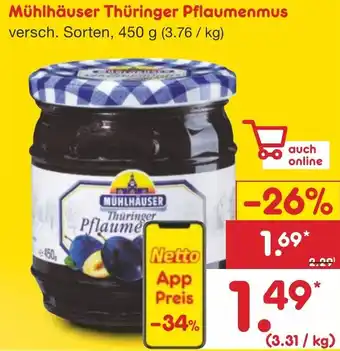 Netto Marken-Discount Mühlhäuser Thüringer Pflaumenmus 450 g Angebot