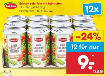 Netto Marken-Discount Beste Ernte Erbsen sehr fein mit Möhrchen 12x265 g Angebot