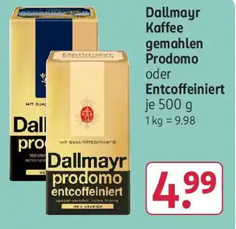 Rossmann Dallmayr Kaffee gemahlen Prodomo 500 g Angebot
