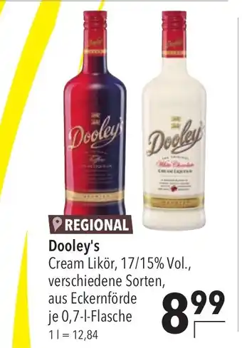 CITTI Markt Dooley's Cream Likör, 17/15% Vol., verschiedene Sorten, aus Eckernförde je 0,7-L Angebot