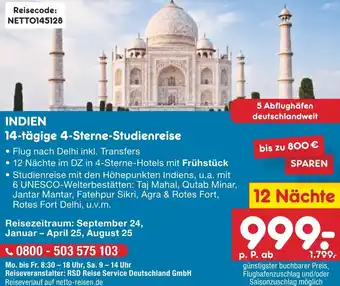 Netto Marken-Discount INDIEN 14-tägige 4-Sterne Studienreise Angebot