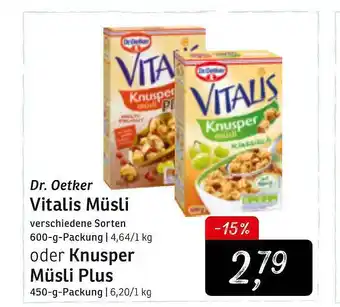 KONSUM Dr. Oetker Vitalis Müsli  oder Knusper Müsli Plus Angebot