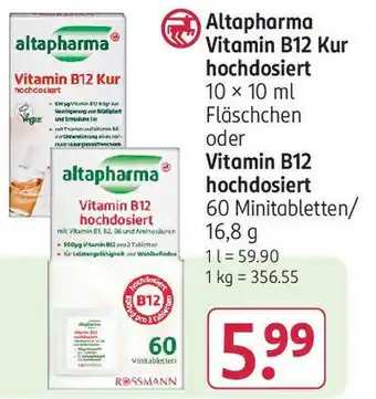 Rossmann Altapharma Vitamin B12 Kur hochdosiert 10 x 10 ml Fläschchen oder Vitamin B12 hochdosiert 16,8 g Angebot