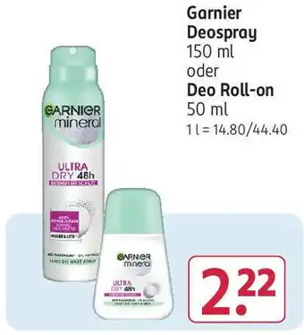 Rossmann Garnier Deospray 150 ml oder Deo Roll-on 50 ml Angebot