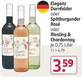 Rossmann Eleganz Dornfelder oder Spätburgunder Rosé oder Riesling & Chardonnay 0,75 Liter Angebot