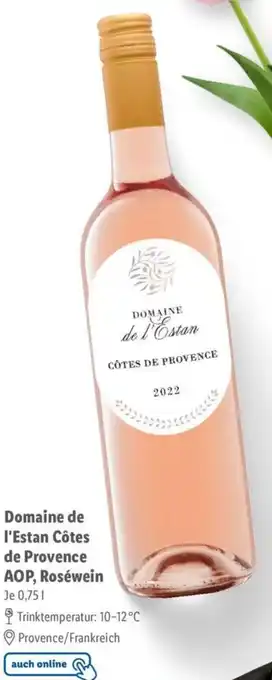 Lidl Domaine de l'Estan Côtes de Provence AOP, Roséwein 0,75 L Angebot