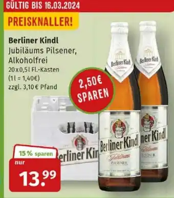 Markgrafen Berliner Kindl Jubiläums Pilsener, Alkoholfrei 20*500ml Angebot