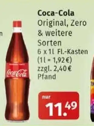 Markgrafen Coca-Cola Original, Zero 6*1L Angebot