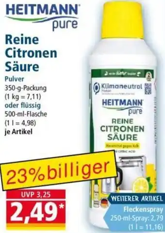 Norma HEITMANN pure Reine Citronen Säure 350 g Packung/500 ml Flasche Angebot