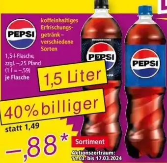 Norma PEPSI koffeinhaltiges Erfrischungsgetränk 1,5 Liter Angebot