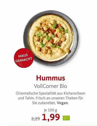 VollCorner Biomarkt Hummus Vollcorner Bio Angebot